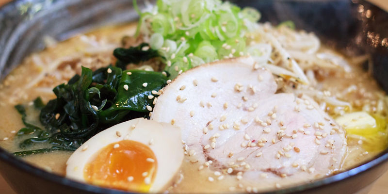 Bowl of ramen with egg and toppings