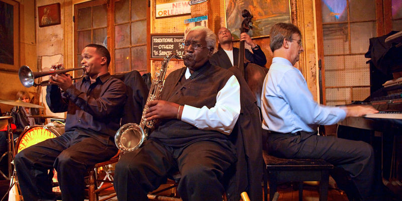 Jazz band performing in rustic venue