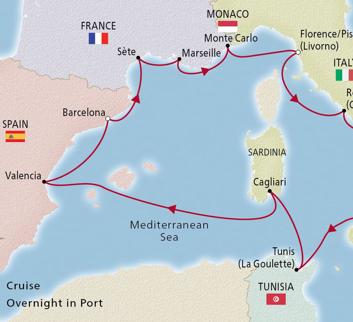 Map of Jewels of the Mediterranean itinerary