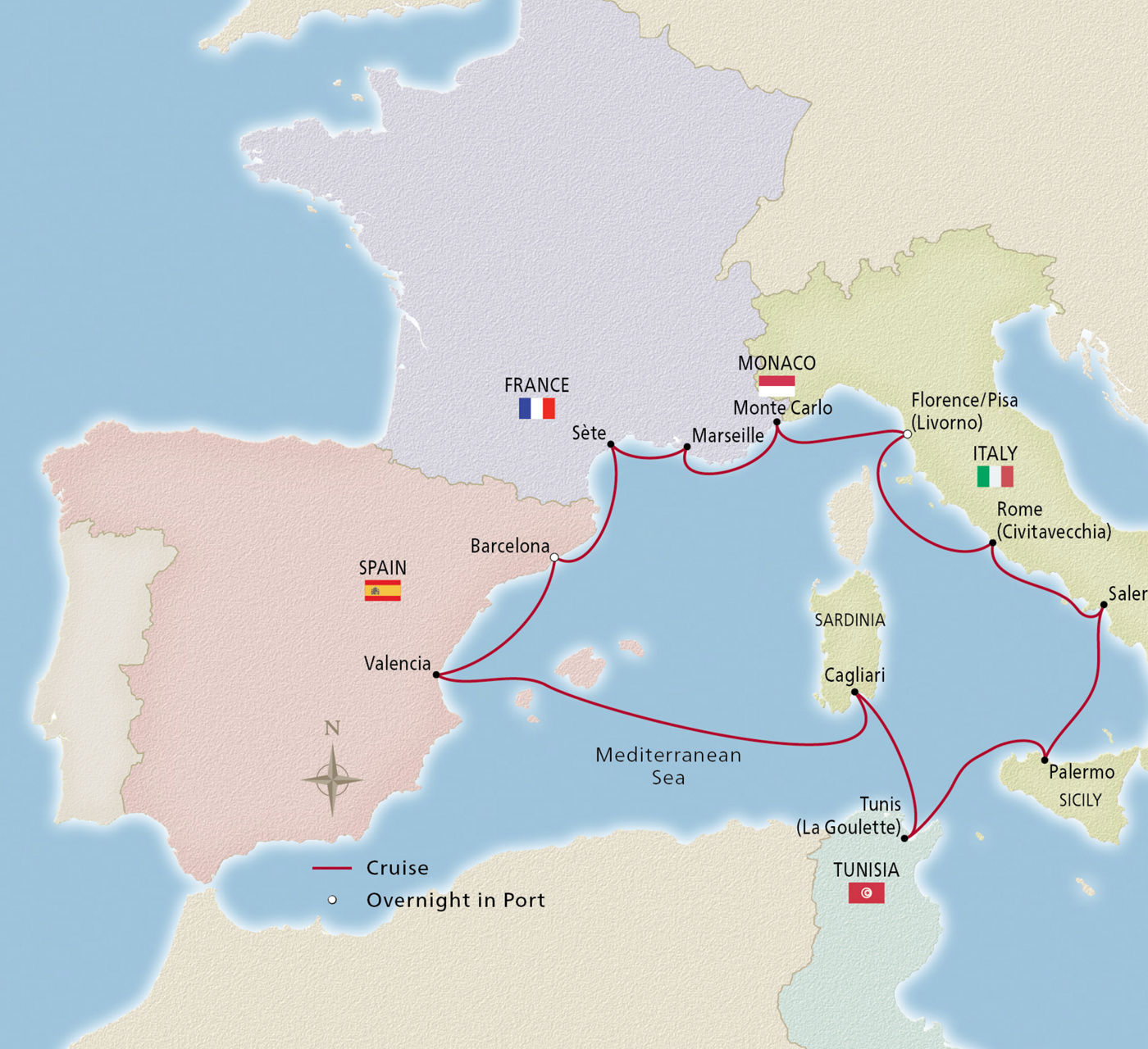 Map of Jewels of the Mediterranean itinerary