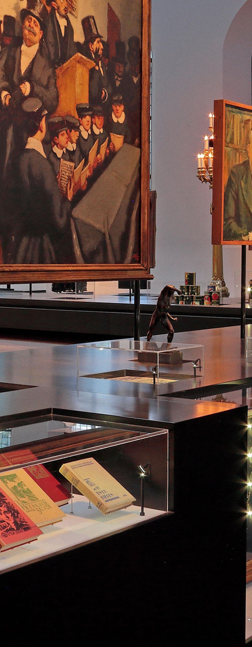Art exhibition with modernist decor