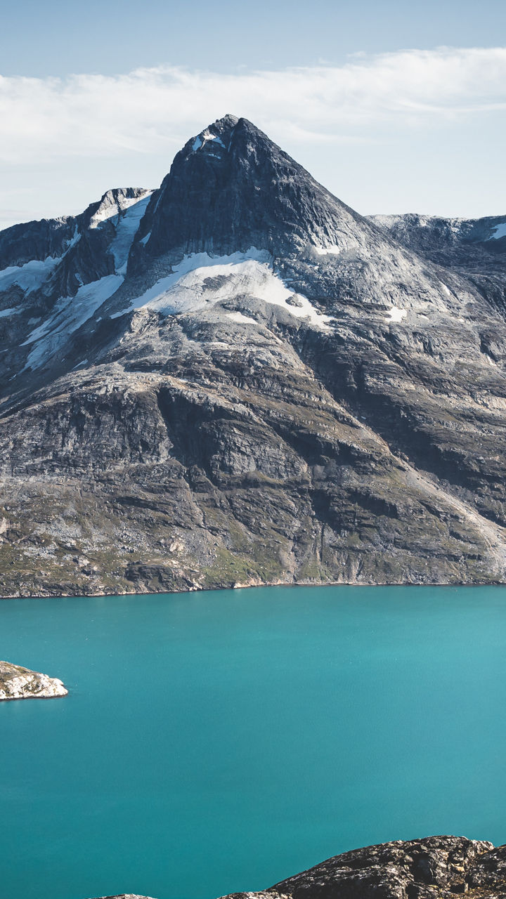 Scenic mountain lake with rugged peaks