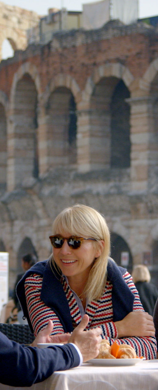 Outdoor dining near ancient Roman amphitheater