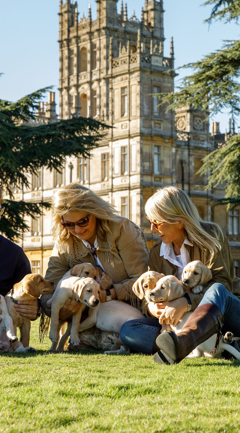 Family with dogs at historic estate