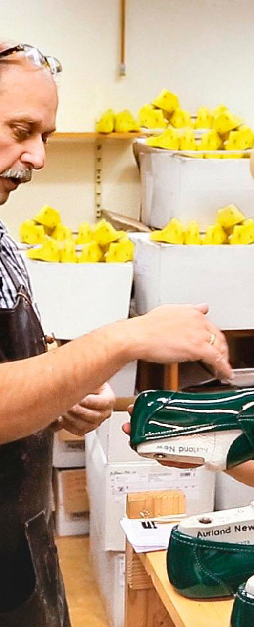 Shoe manufacturing process in workshop
