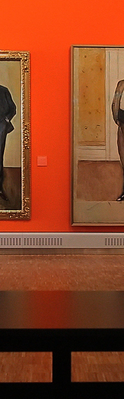 Art gallery with portrait paintings on display