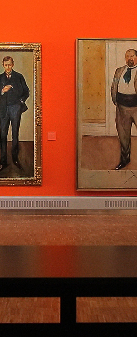 Art gallery with portrait paintings on display