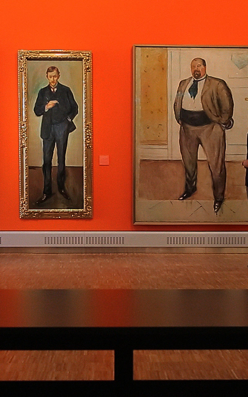Art gallery with portrait paintings on display
