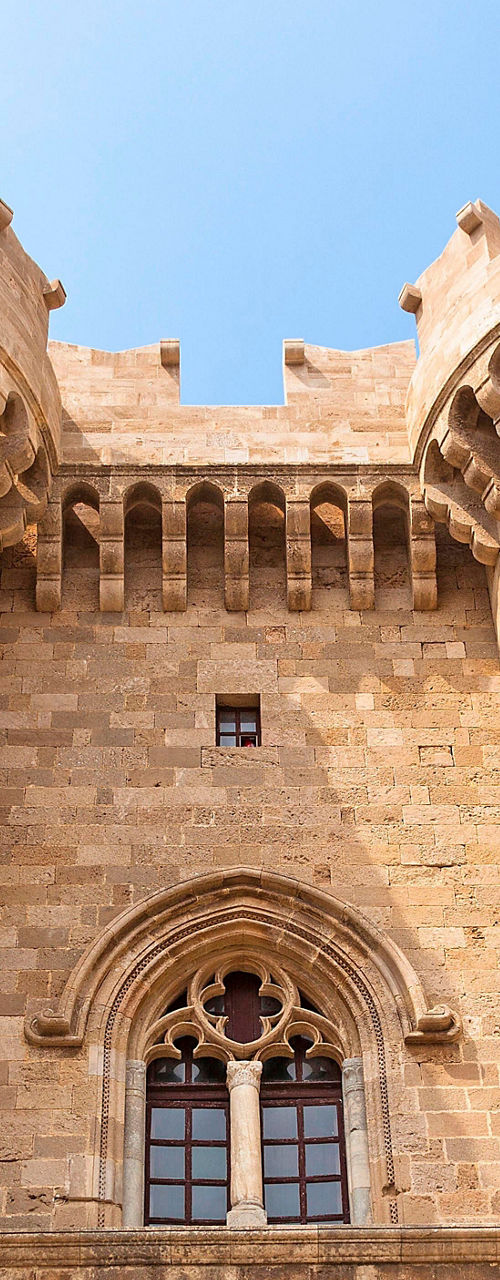 Medieval stone castle with twin towers