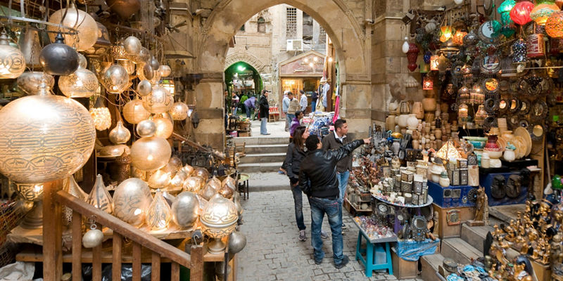 Traditional market with ornate lanterns