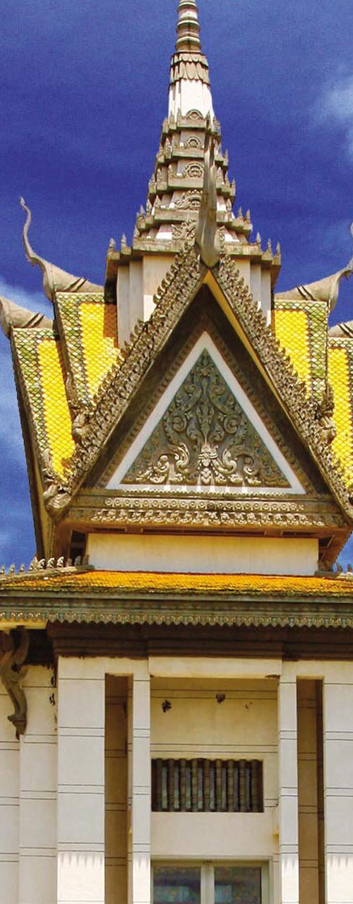 Traditional Cambodian memorial under blue sky