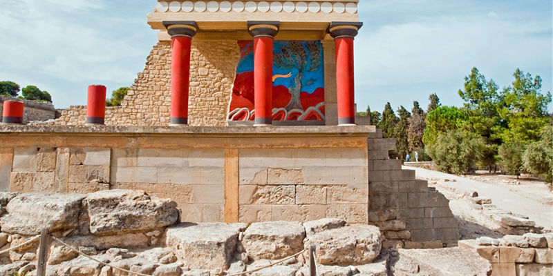Ancient Knossos Palace with Red Columns