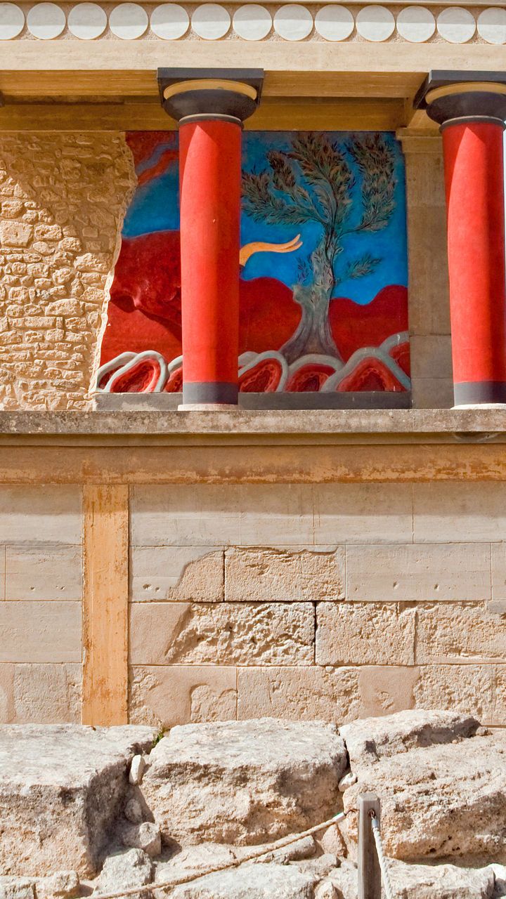 Ancient Knossos Palace with Red Columns