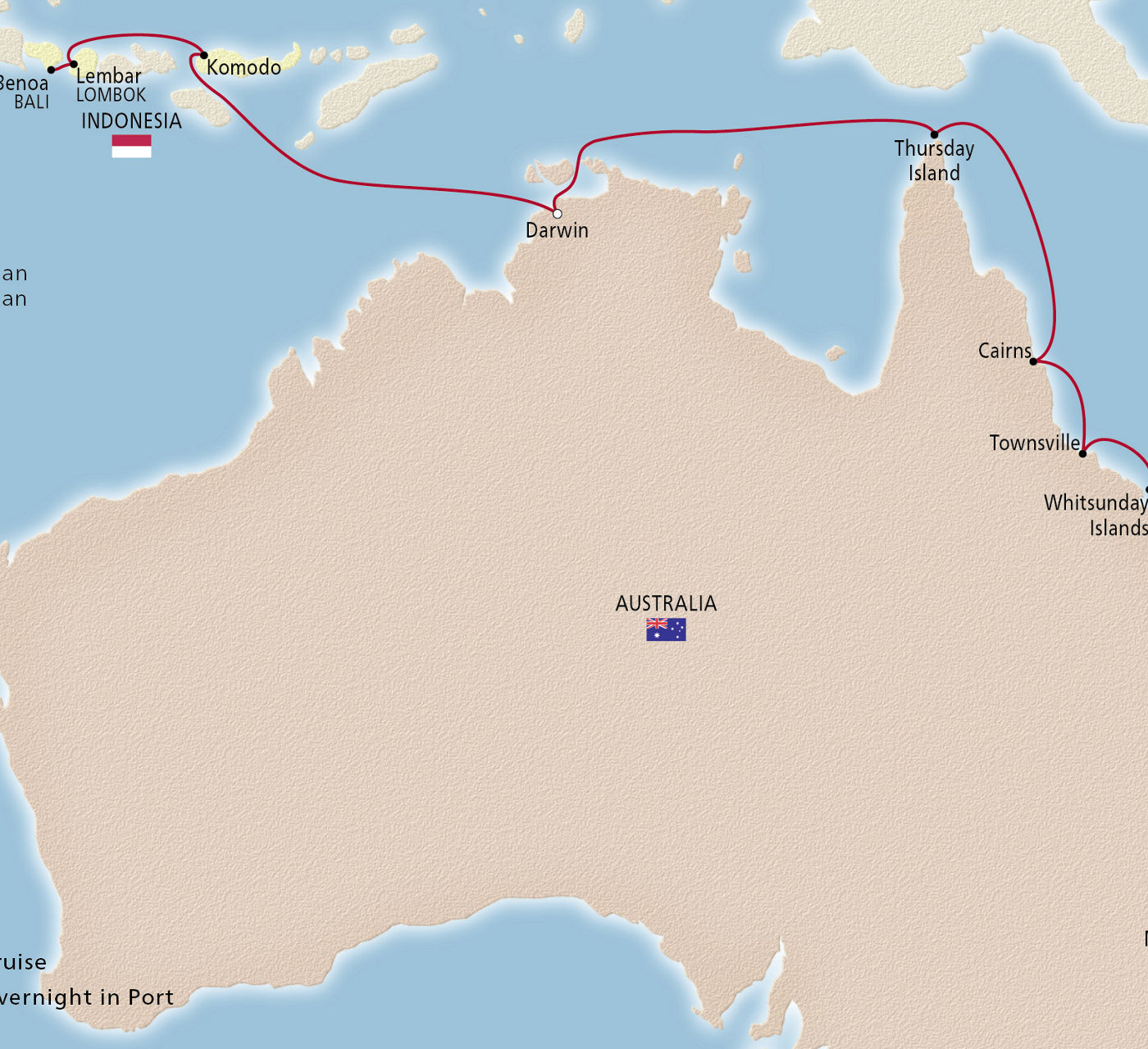 Map of Komodo & the Australian Coast itinerary