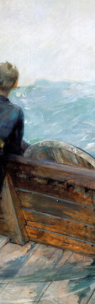 Viking explorers on a wooden ship