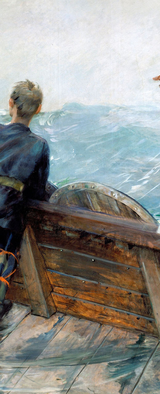 Viking explorers on a wooden ship