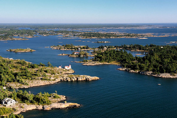 Scenic aerial view of island coastline