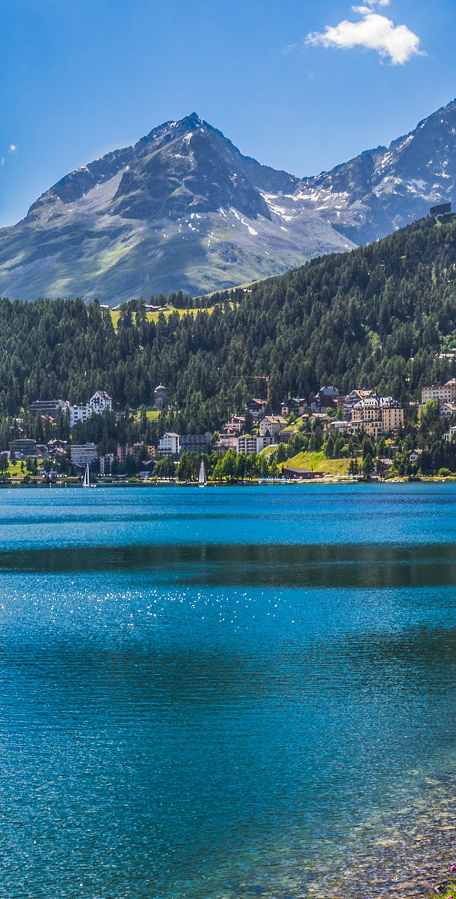 Scenic alpine lake with mountain backdrop