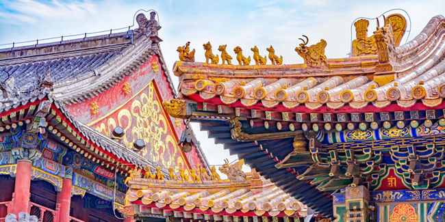 Traditional Chinese temple with ornate roof details