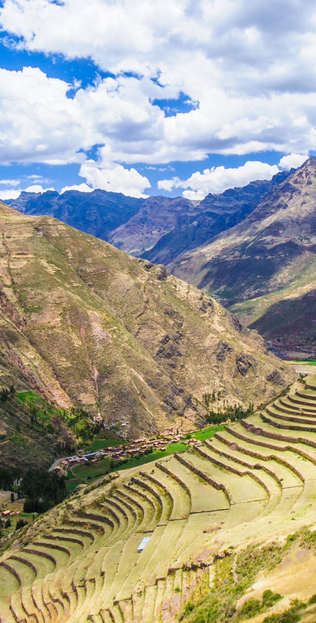 Scenic view of Peruvian terraced mountains