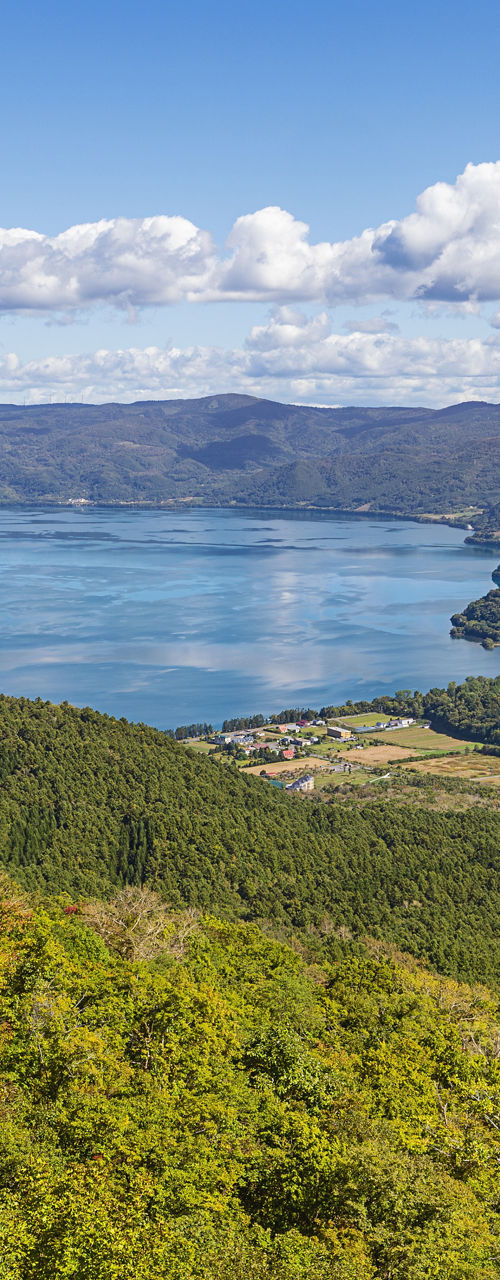 Scenic mountain lake view under blue sky