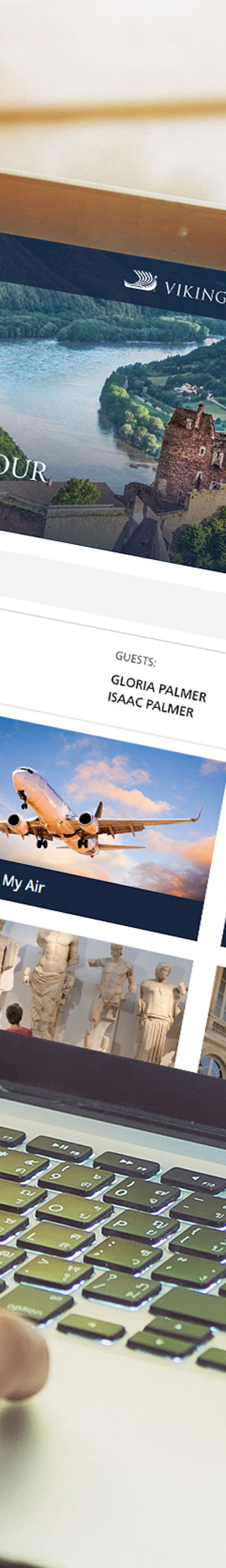 Person browsing travel website on laptop