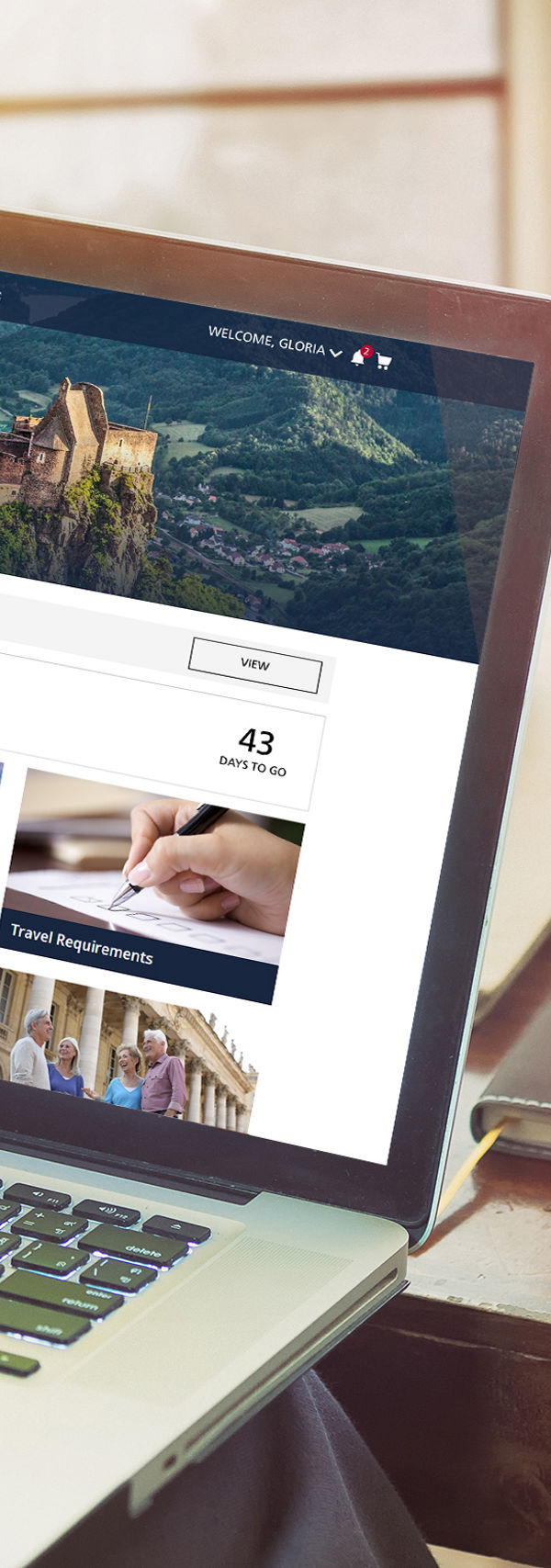 Person browsing travel website on laptop