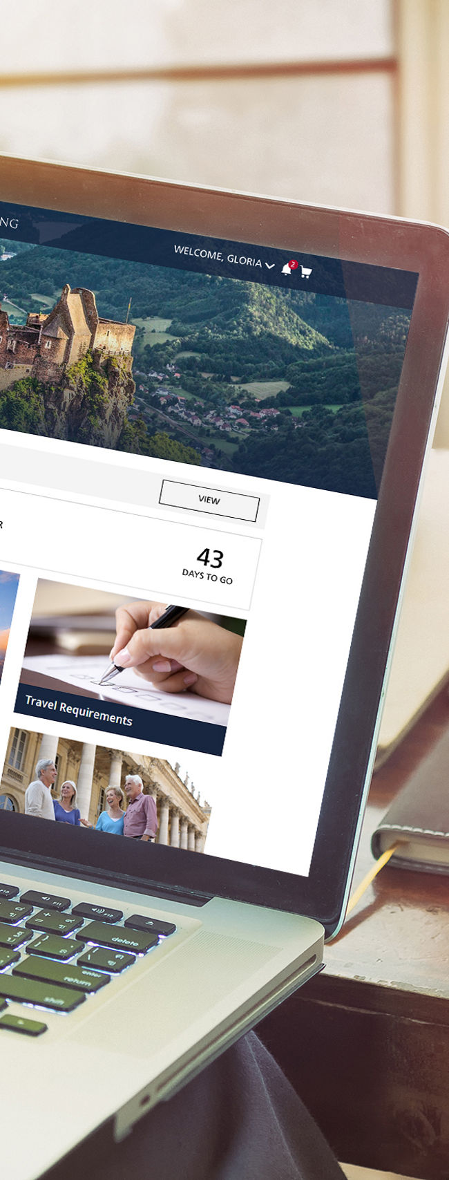 Person browsing travel website on laptop