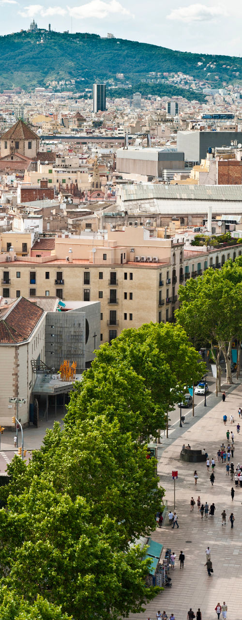 Aerial view of Barcelona cityscape
