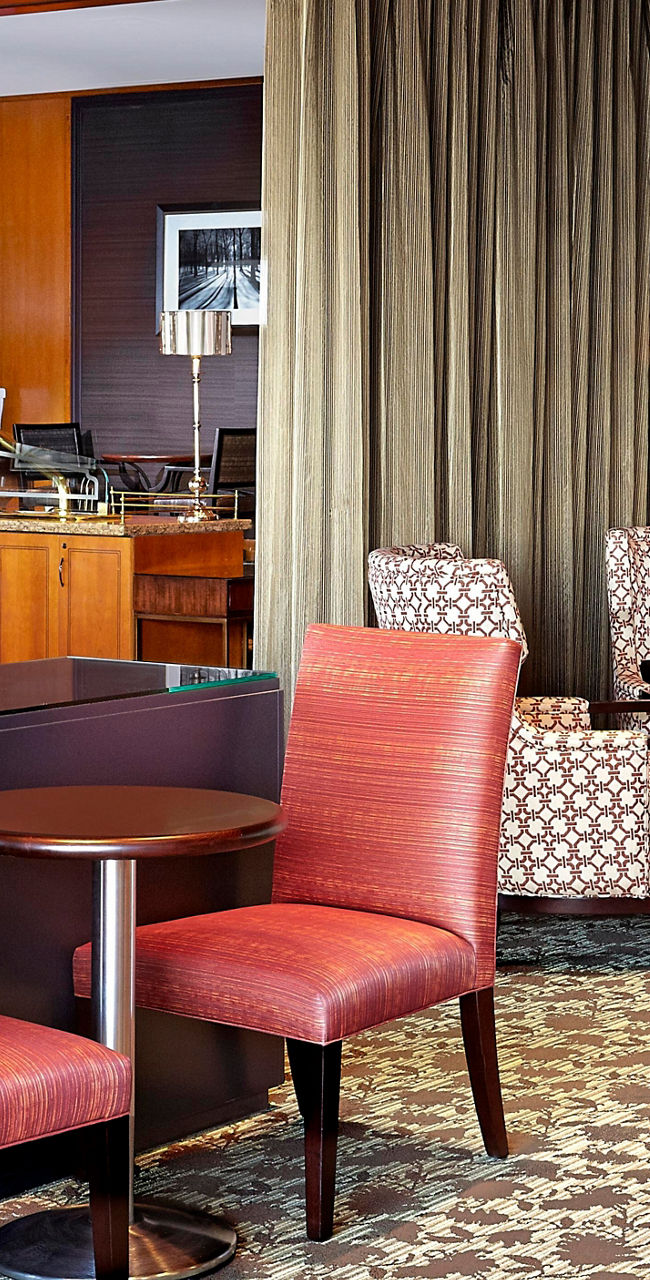 Modern lounge with warm wooden accents