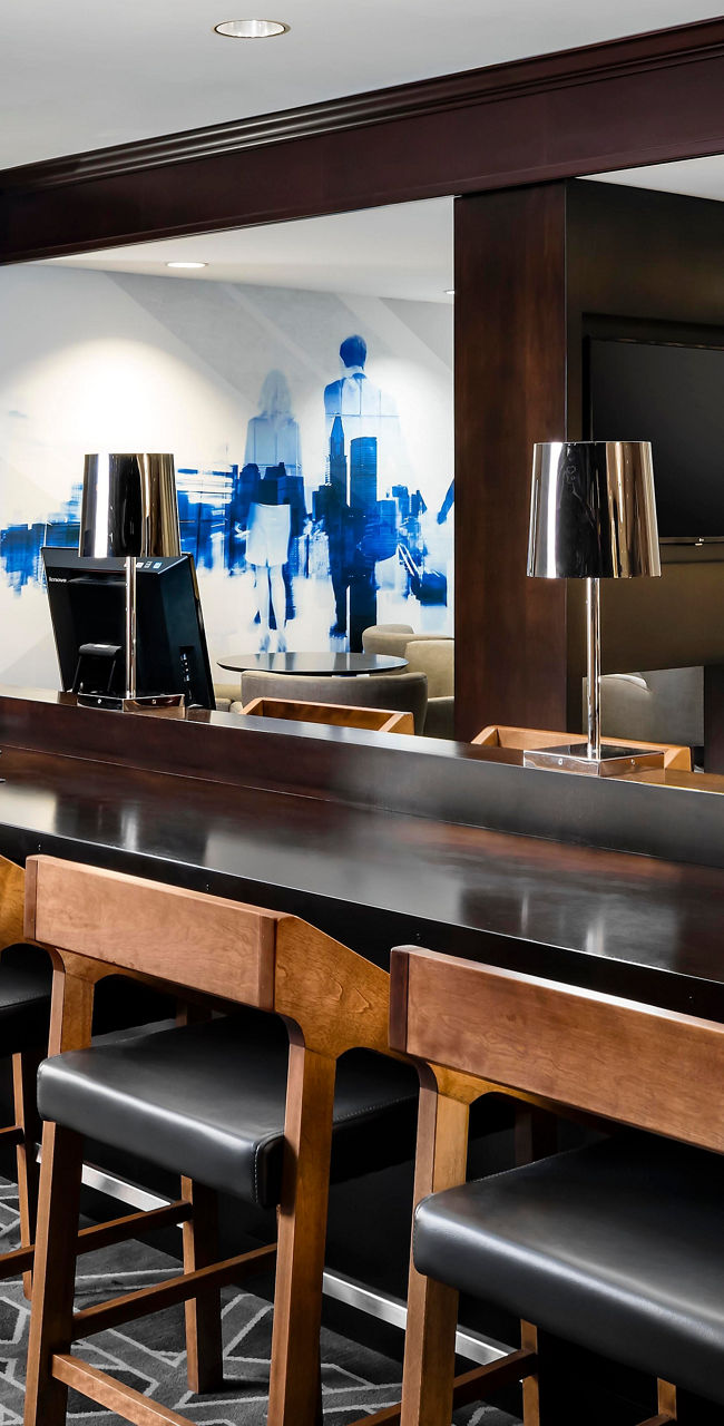 Modern lounge with communal workspace