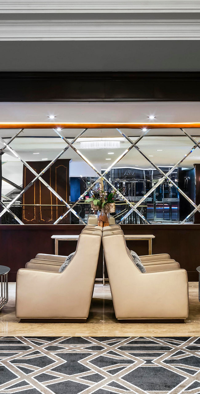 Elegant hotel lobby with modern seating