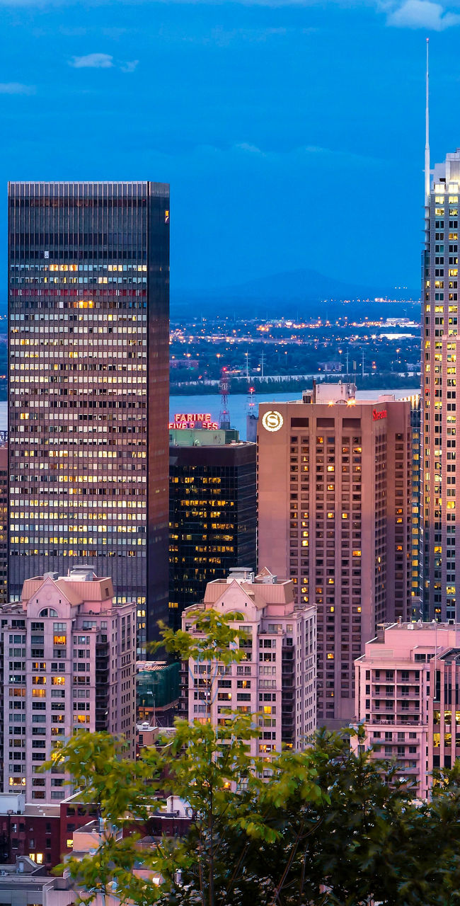 Montreal cityscape at dusk with skyline view