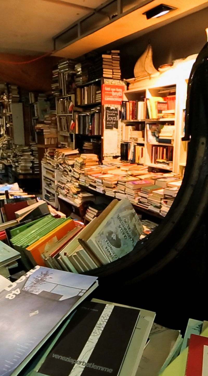 Cozy bookstore with gondola decor