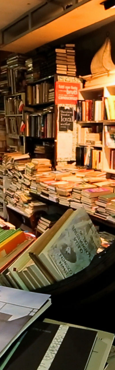 Cozy bookstore with gondola decor