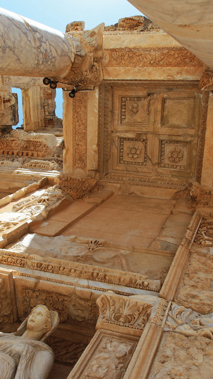 Ancient stone architecture with statues