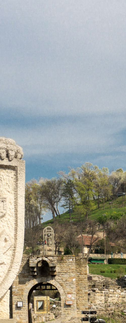Stone lion statue at medieval fortress