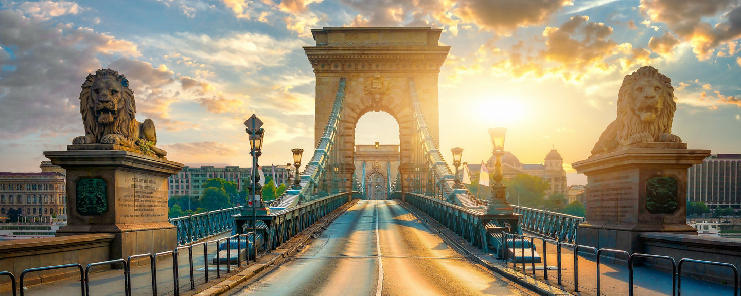 Sunrise over Budapest's Chain Bridge