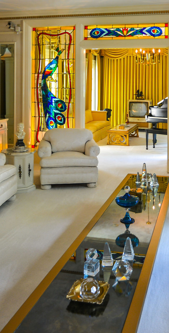Elegant living room with stained glass decor