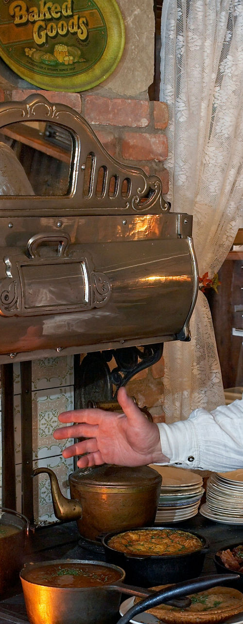 Vintage kitchen scene with rustic stove
