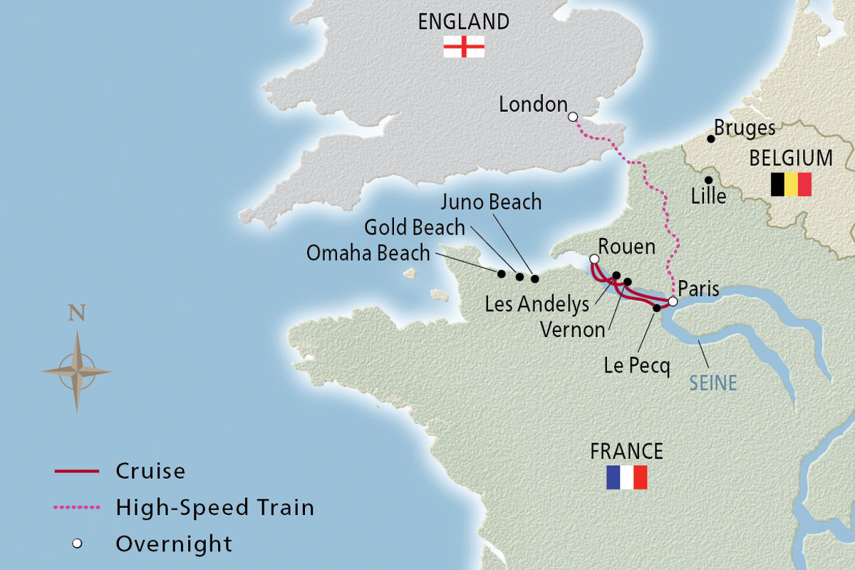 London, Paris & D-Day – route map