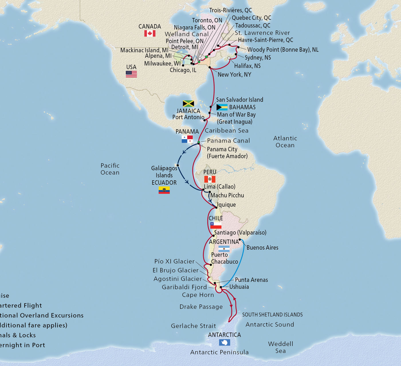 Map of Longitudinal World Cruise IV itinerary