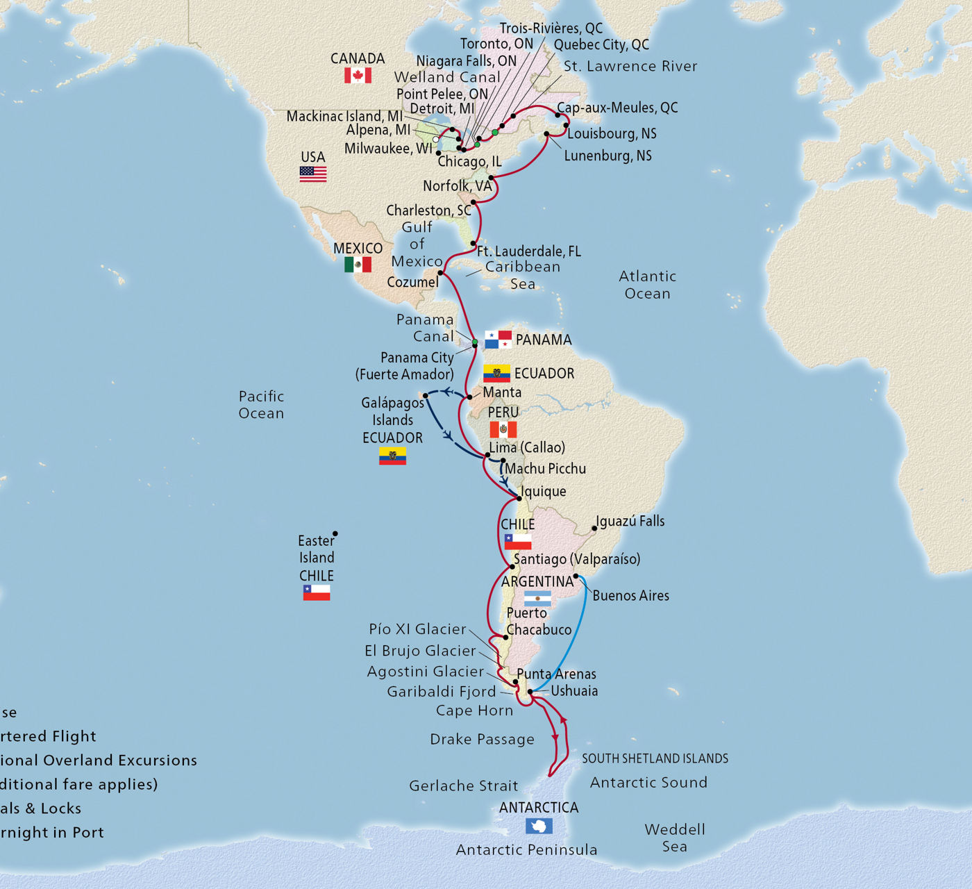 Map of Longitudinal World Cruise IV itinerary