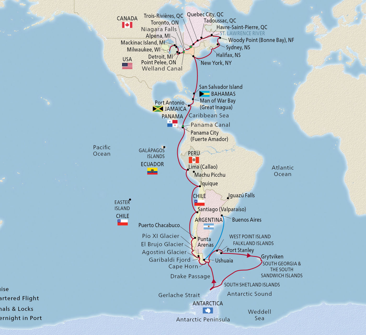 Map of Longitudinal World Cruise VI itinerary