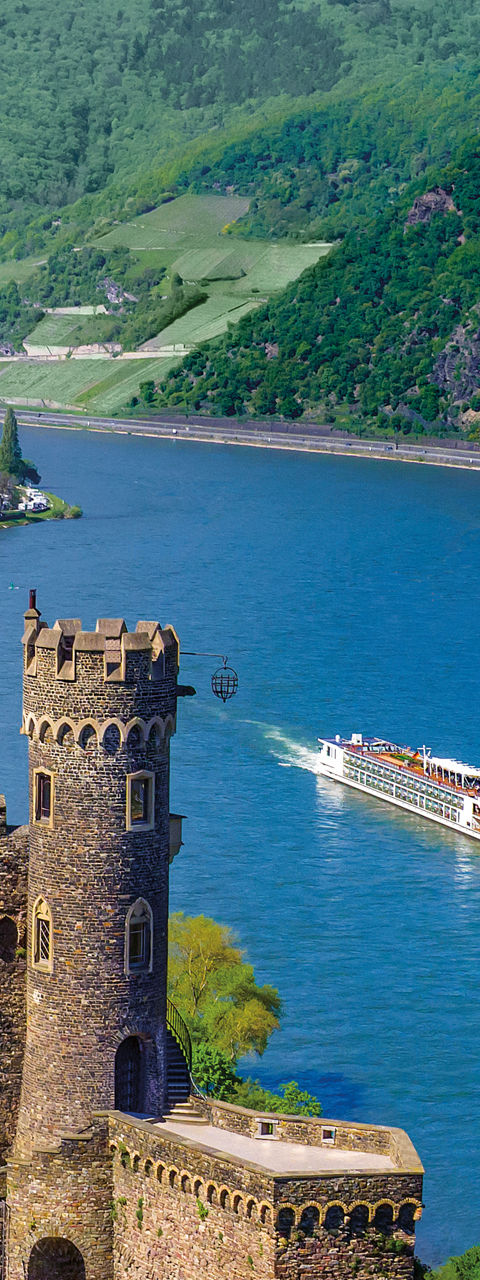 Historic riverside castle with scenic views
