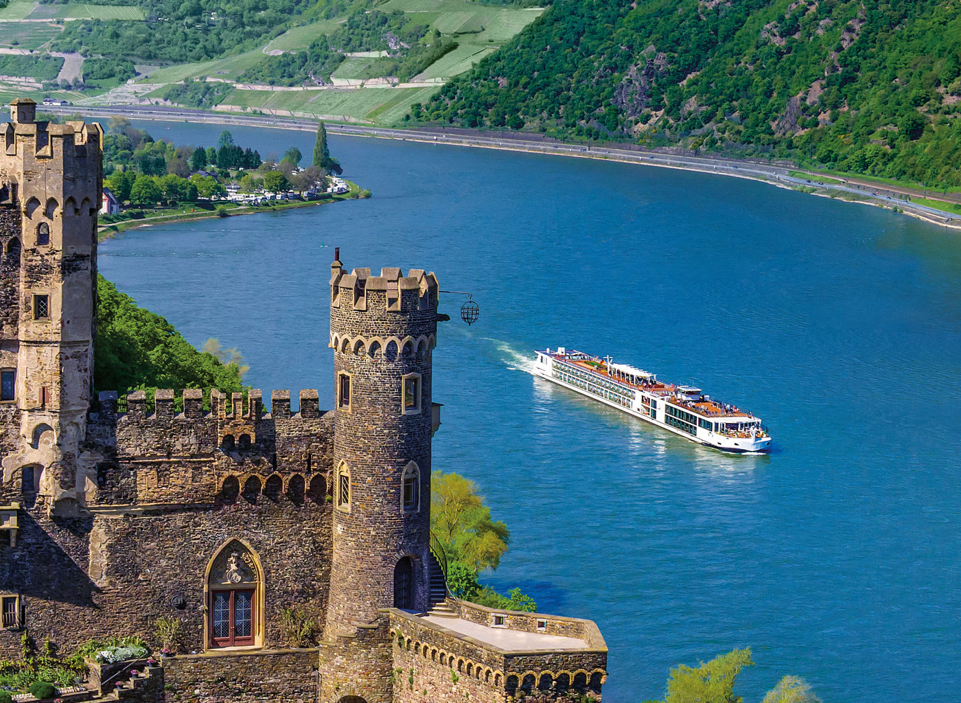Historic riverside castle with scenic views