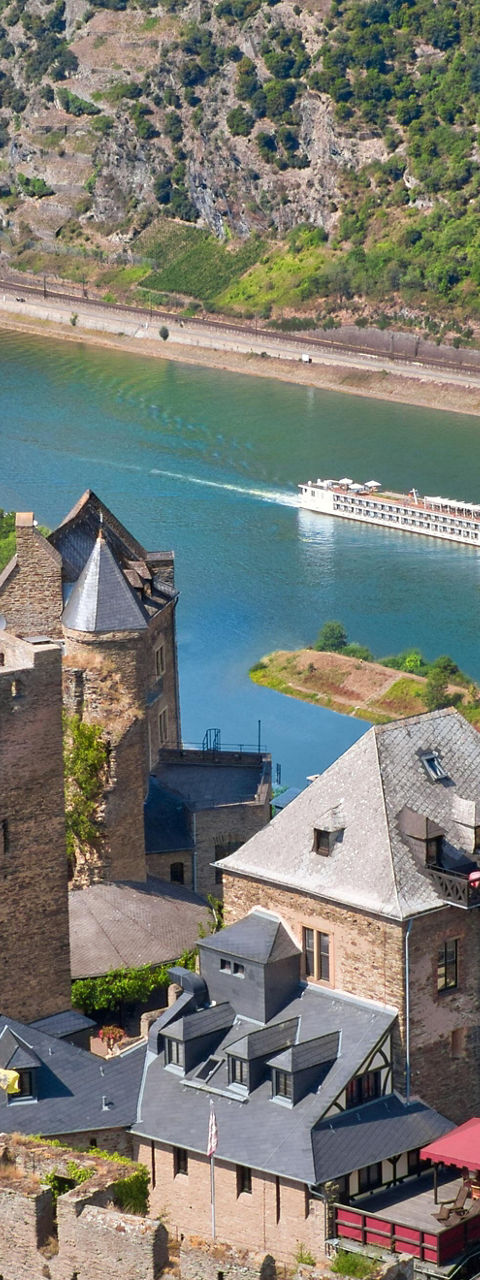 Historic castle overlooking scenic river valley