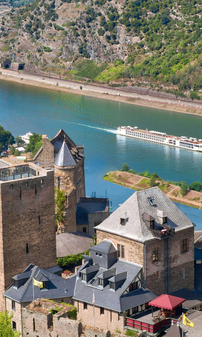 Historic castle overlooking scenic river valley