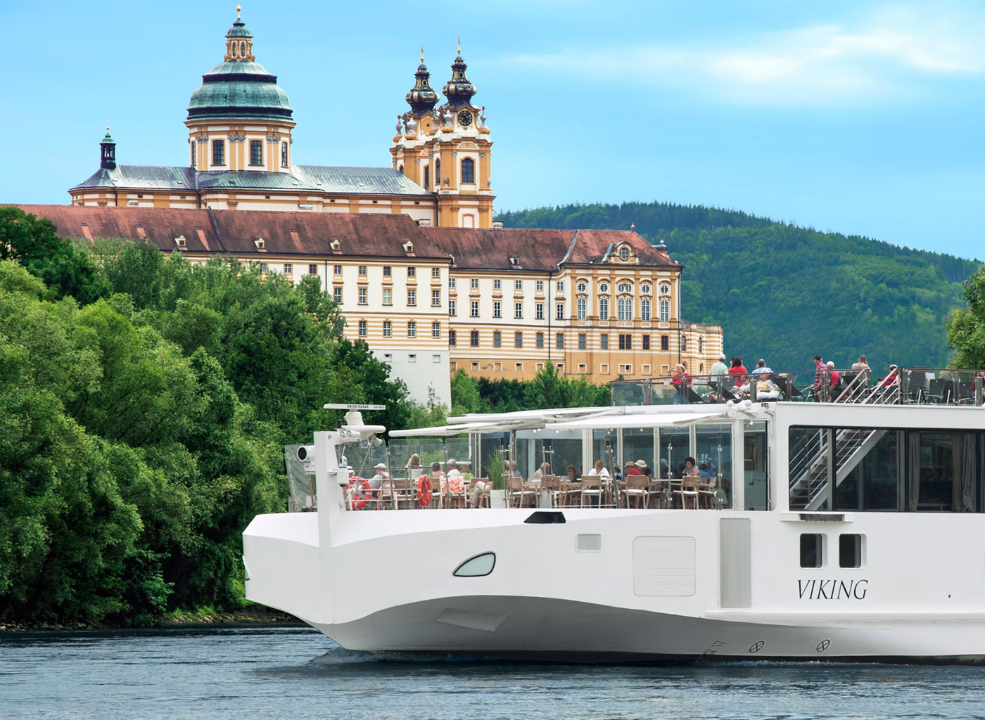 Viking river cruise near historic abbey