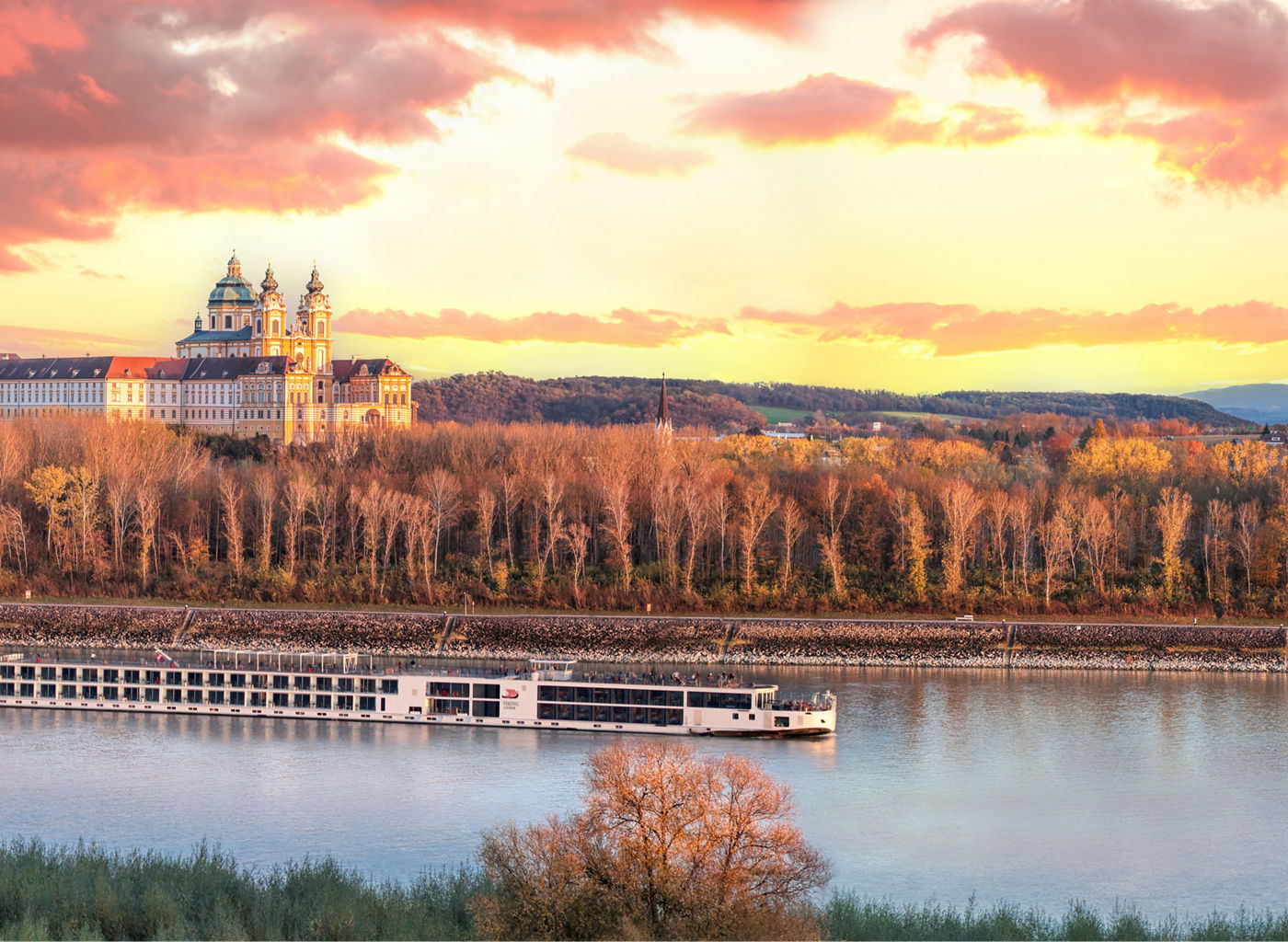Scenic river cruise at sunset
